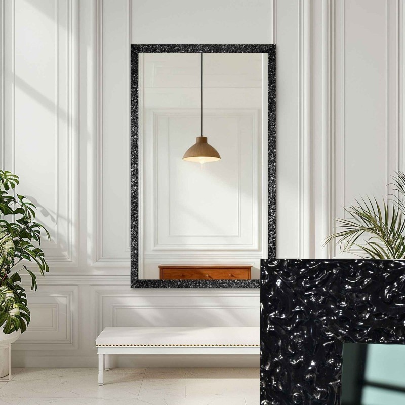 Miroir glamour dans un cadre noir luxueux à finition haute brillance - 8002001