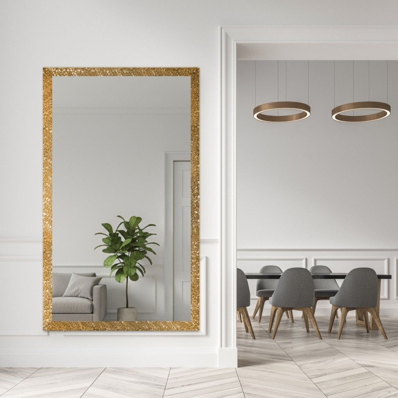 Miroir glamour dans un cadre luxueux doré à finition haute brillance  - 8002002