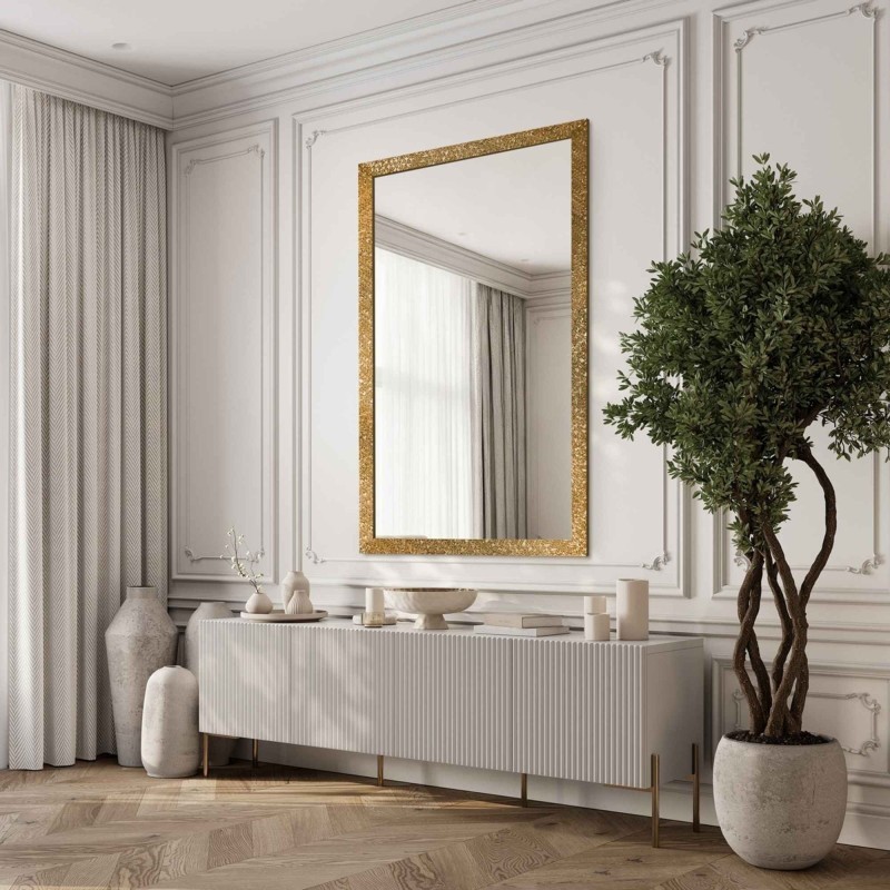 Miroir glamour dans un cadre luxueux doré à finition haute brillance  - 8002002