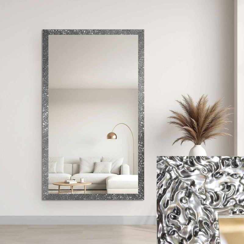 Miroir glamour dans un cadre luxueux argenté à finition haute brillance - 8002003