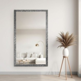 Miroir glamour dans un cadre luxueux argenté à finition haute brillance - 8002003