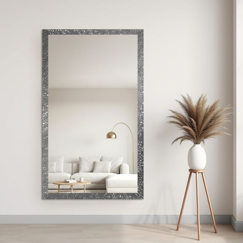 Miroir glamour dans un cadre luxueux argenté à finition haute brillance - 8002003