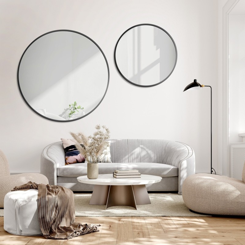 Set de miroirs ronds dans un cadre MDF noir SLIM - OTYLIA SET - couleur du cadre au choix