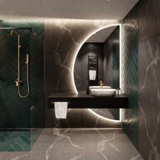 Miroir de salle de bain semi-circulaire en deux parties avec éclairage - DOPPIO LED II