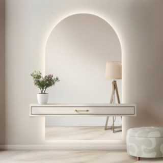 Miroir semi-ovale de salle de bain en deux parties avec éclairage - FRANK LED