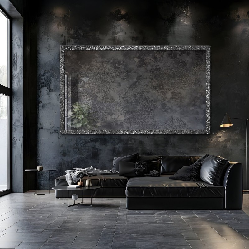 Miroir mural de luxe avec cadre graphite et panneau vieilli - JAN SILVER