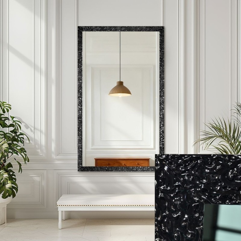Miroir glamour dans un cadre noir luxueux à finition haute brillance - 8002001