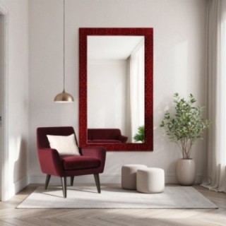 Miroir glamour dans un cadre luxueux bordeaux à finition haute brillance  - 8002006