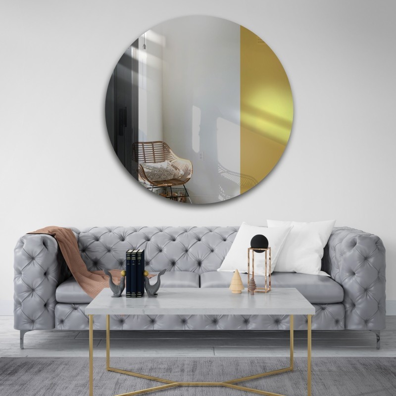Miroir décoratif rond panneau coloré - noir et or - ANTON