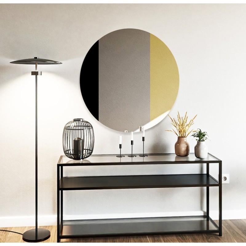 Miroir décoratif rond panneau coloré - noir et or - ANTON