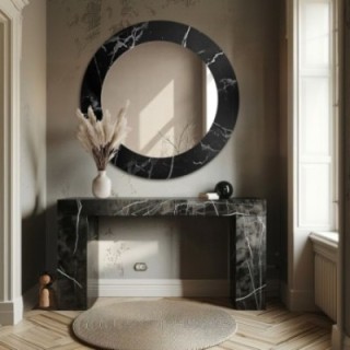 Miroir rond sur marbre noir et argenté – MARBLE MURASO
