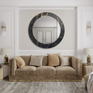 Miroir rond sur marbre noir et doré – MARBLE NOELLE