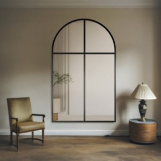 Miroir semi-ovale avec meneaux dans un cadre en mdf loft - MARTIN - couleur du cadre au choix