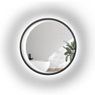 Miroir rond dans un cadre en mdf noir avec lune LED sablée - MIDNIGHT LED