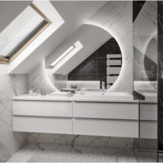 Miroir rond sous pente avec côtés biseautés et éclairage LED – OLGA LED