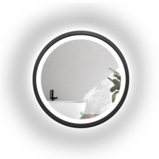 Miroir rond dans un cadre en mdf noir mat avec éclairage sablé - OTIS LED - couleur du cadre au choix