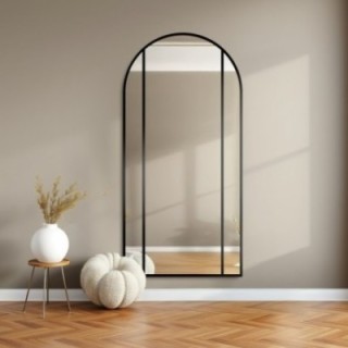 Miroir semi-ovale avec meneaux dans un cadre en mdf loft - ARO - couleur du cadre au choix