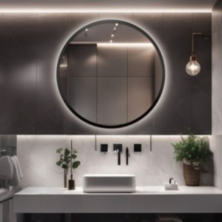 Miroir rond dans un cadre en MDF noir mat avec éclairage - OTTO LED - couleur de cadre au choix