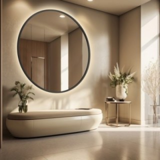 Miroir rond en MDF doré cadre SLIM avec éclairage - OTYLIA LED - couleur du cadre au choix
