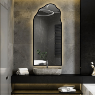 Miroir semi-ovale de forme organique dans un cadre avec éclairage - AURO IN LED FRAME 1