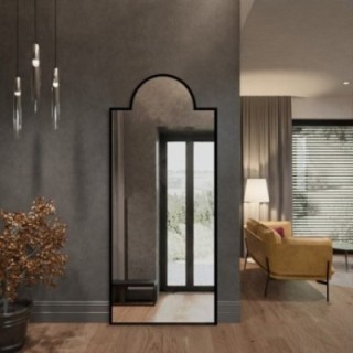 Miroir décoratif semi-ovale dans un cadre MDF noir - ROSANO