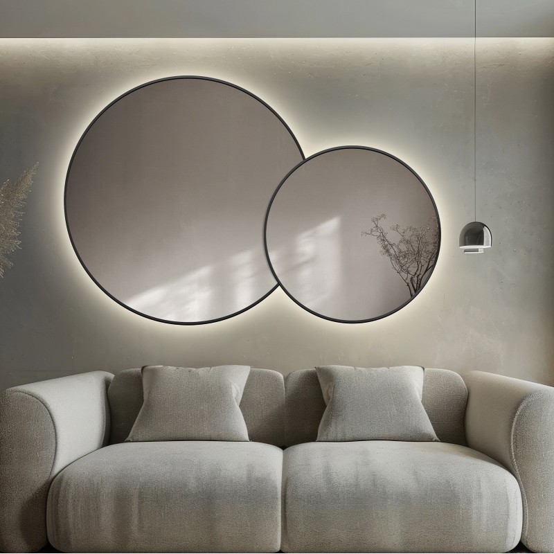 Set de miroirs ronds en mdf avec éclairage - DOTTI LED