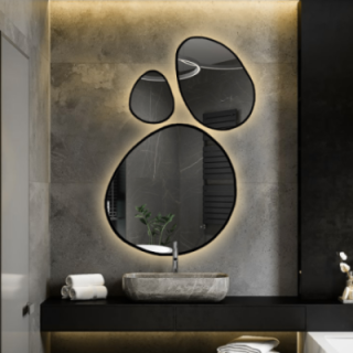 Set de trois miroirs organiques dans un cadre avec illumination - OPALIT IN LED FRAME