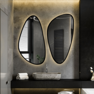Jeu de deux miroirs irréguliers dans un cadre avec éclairage - SELENIT IN LED FRAME