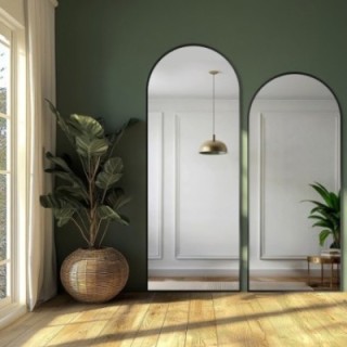 Set de deux miroirs semi-ovales en MDF noir avec cadre fin - DOMI II SET IN FRAME