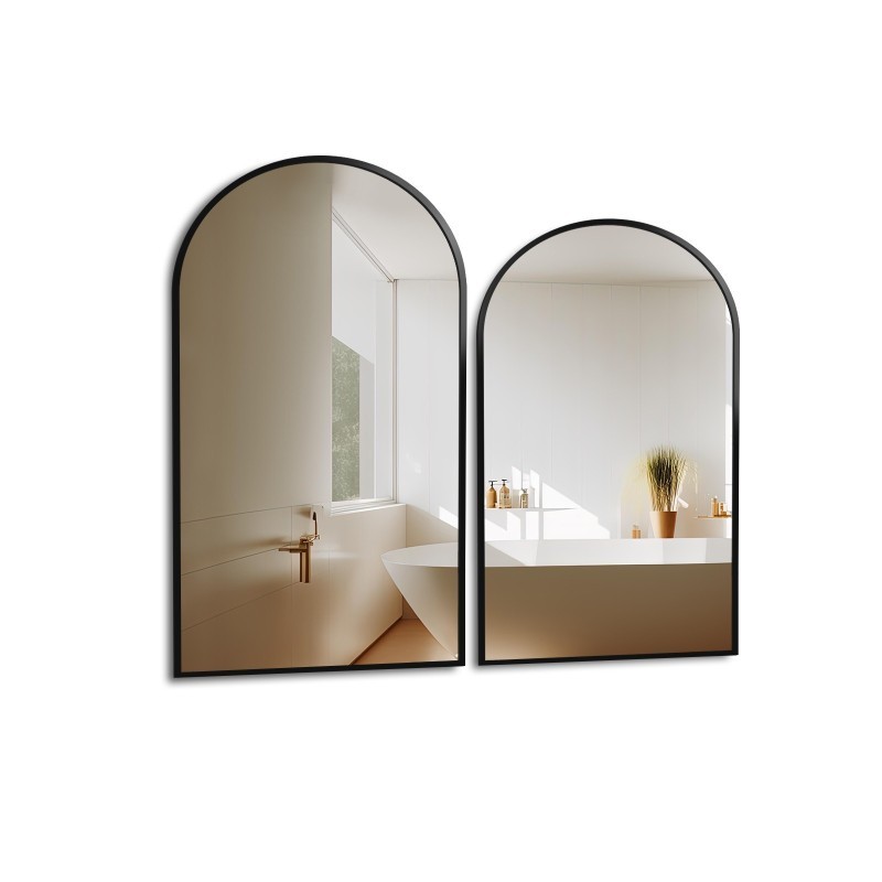 Set de deux miroirs semi-ovales en MDF noir avec cadre fin - DOMI II SET IN FRAME