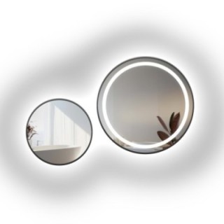 Jeu de miroirs ronds sablés avec cadre SLIM en MDF noir et rétro-éclairage LED STELLA - choix de la couleur du cadre