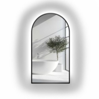 Miroir semi-ovale dans un cadre MDF noir avec éclairage - BERDO LED