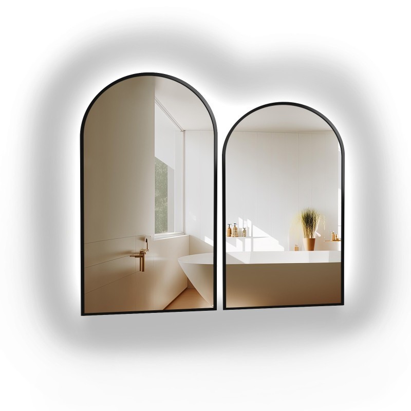 Set de deux miroirs semi-ovales en MDF noir cadre SLIM avec rétro-éclairage - DOMI II SET IN LED FRAME