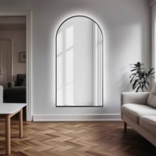 Miroir semi-ovale en MDF noir cadre SLIM avec éclairage - DOMI LED - choix de la couleur du cadre