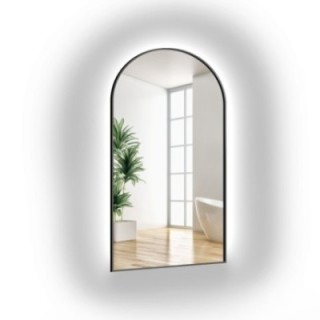 Miroir semi-ovale en MDF noir cadre SLIM avec éclairage - DOMI LED - choix de la couleur du cadre