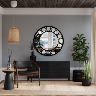 Miroir rond décoratif avec meneaux style loft - ELENA