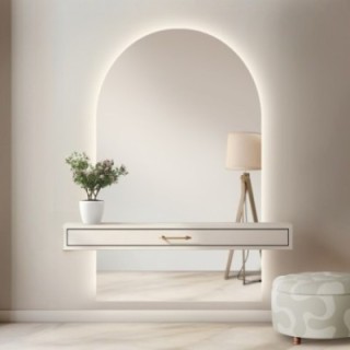 Miroir semi-ovale de salle de bain en deux parties avec éclairage - FRANK LED