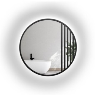 Miroir rond avec meneaux dans un cadre MDF loft noir mat avec éclairage - LOTIS LED - couleur du cadre au choix