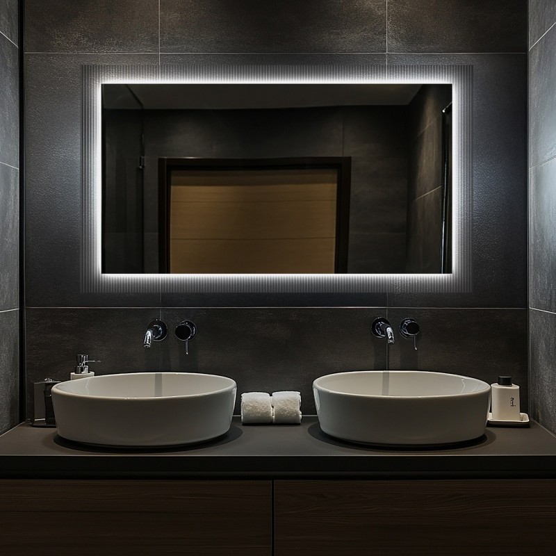 Miroir rectangulaire sur verre ornemental Visiosun Classic avec éclairage - LUXORA CLARITY LED