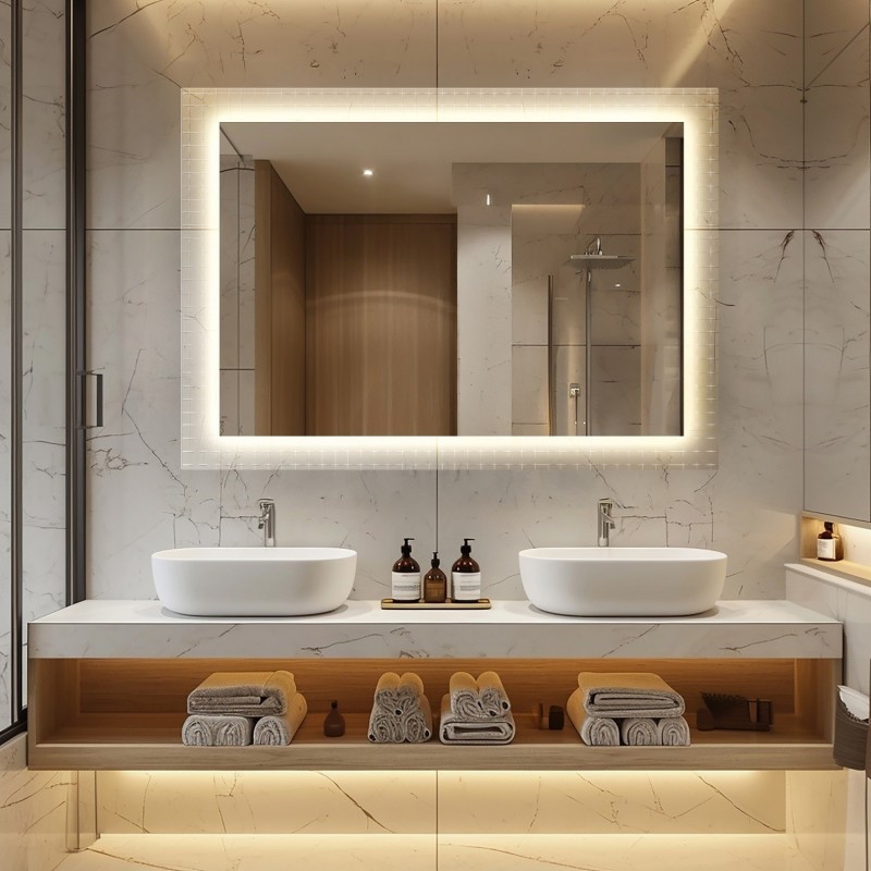 Miroir rectangulaire sur verre ornemental Master Flex avec éclairage - LUXORA ETERION LED