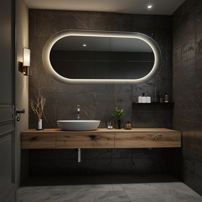 Miroir ovale sur verre ornemental Master Point avec éclairage - LUXORA ORNATE LED