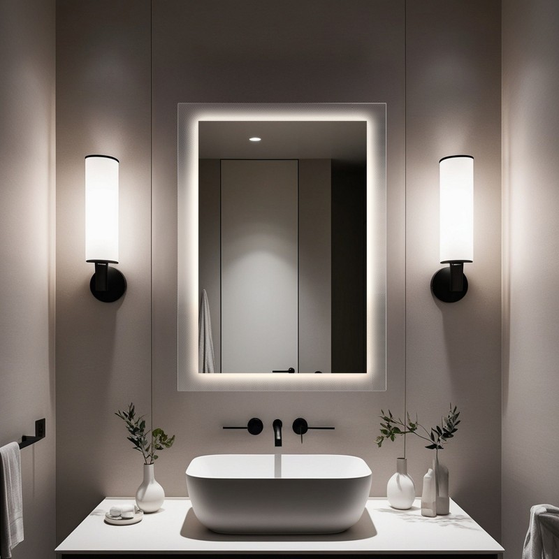 Miroir rectangulaire sur verre ornemental Master Point avec éclairage - LUXORA SOLEIL LED