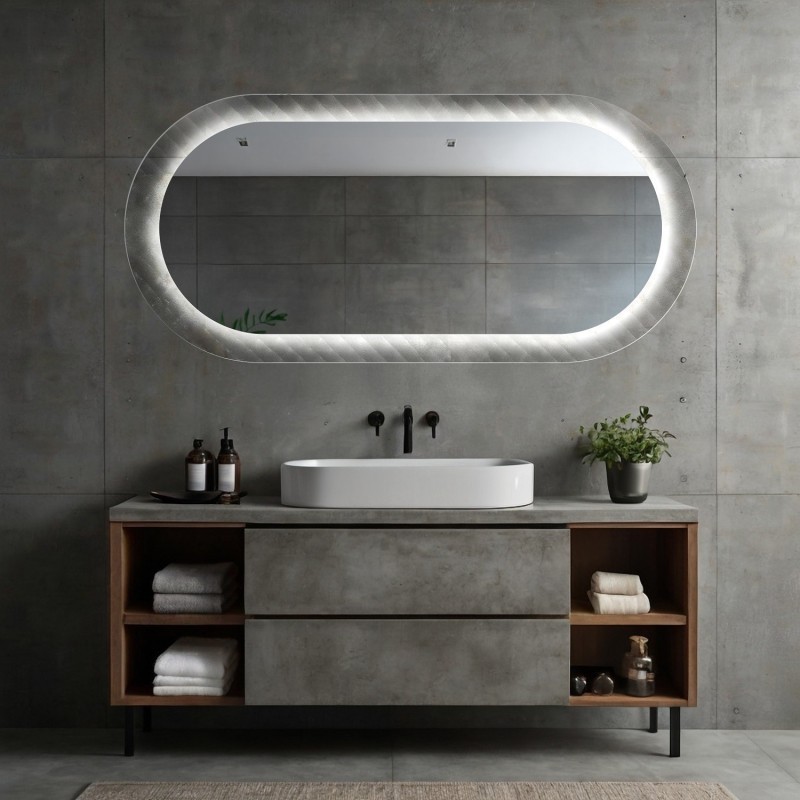 Miroir ovale sur verre ornemental Master Soft avec éclairage - LUXORA VESPER LED