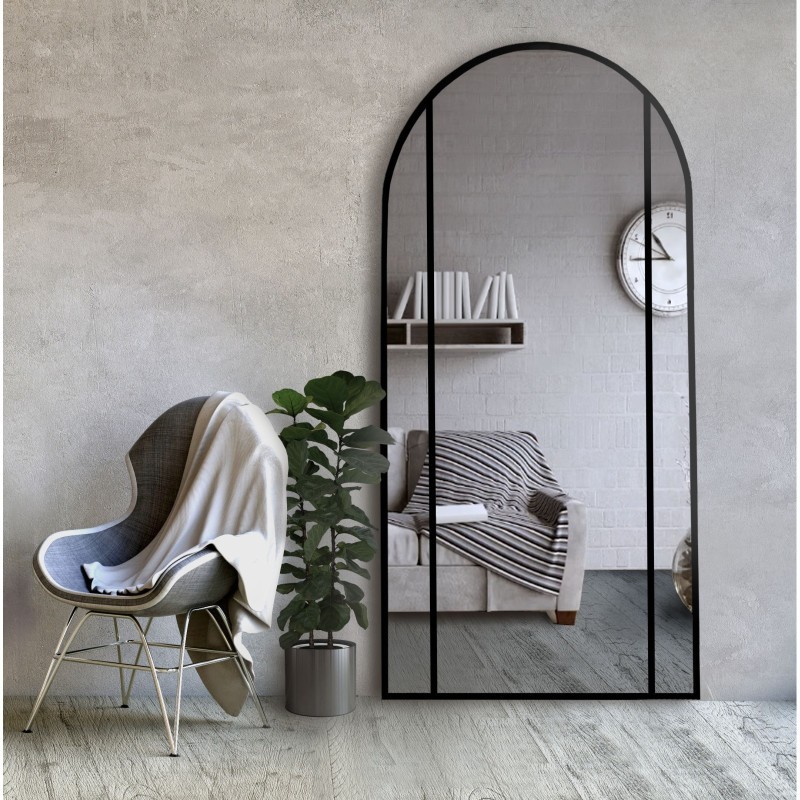 Miroir semi-ovale avec meneaux dans un cadre en mdf loft - ARO - couleur du cadre au choix