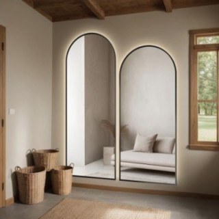 Set de deux miroirs semi-ovales en MDF noir cadre SLIM avec rétro-éclairage - DOMI II SET IN LED FRAME