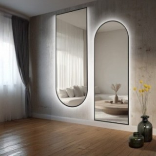 Set de deux miroirs semi-ovales en MDF noir cadre SLIM avec rétro-éclairage - DOMI LED KIT - couleur du cadre au choix