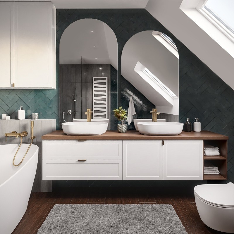 Set de deux miroirs de salle de bain semi-ovales - FRANK KIT