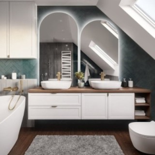 Set de deux miroirs de salle de bain semi-ovales avec éclairage - FRANK LED KIT