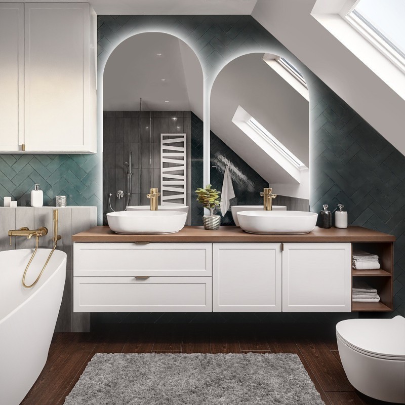 Set de deux miroirs de salle de bain semi-ovales avec éclairage - FRANK LED KIT