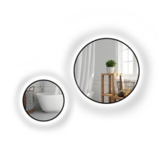 Set de miroirs ronds en MDF noir cadre SLIM avec éclairage - OTYLIA LED SET - couleur du cadre au choix